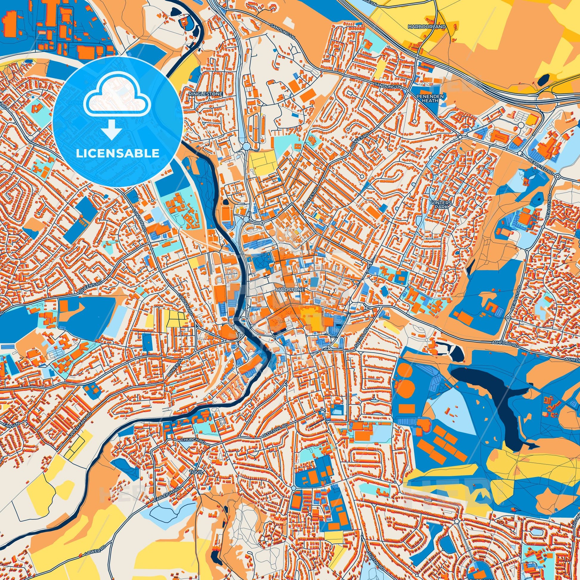 Colorful Maidstone Street Map with Labels and Buildings