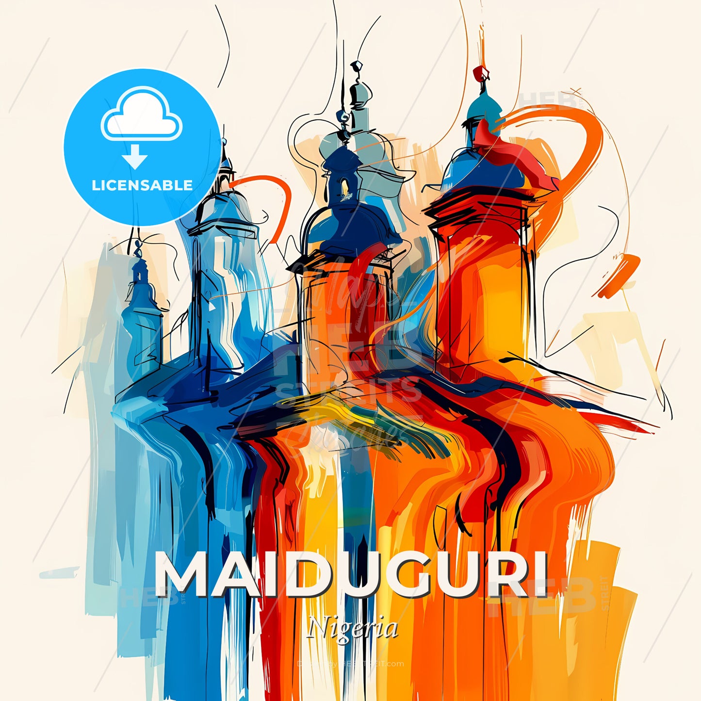 Vibrant Maiduguri, Nigeria - A Colorful Drawing Of A Building - Square format print template