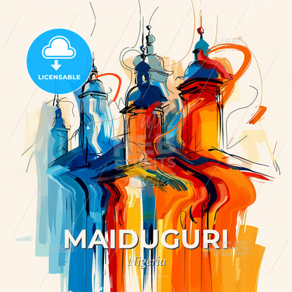Vibrant Maiduguri, Nigeria - A Colorful Drawing Of A Building - Square format print template
