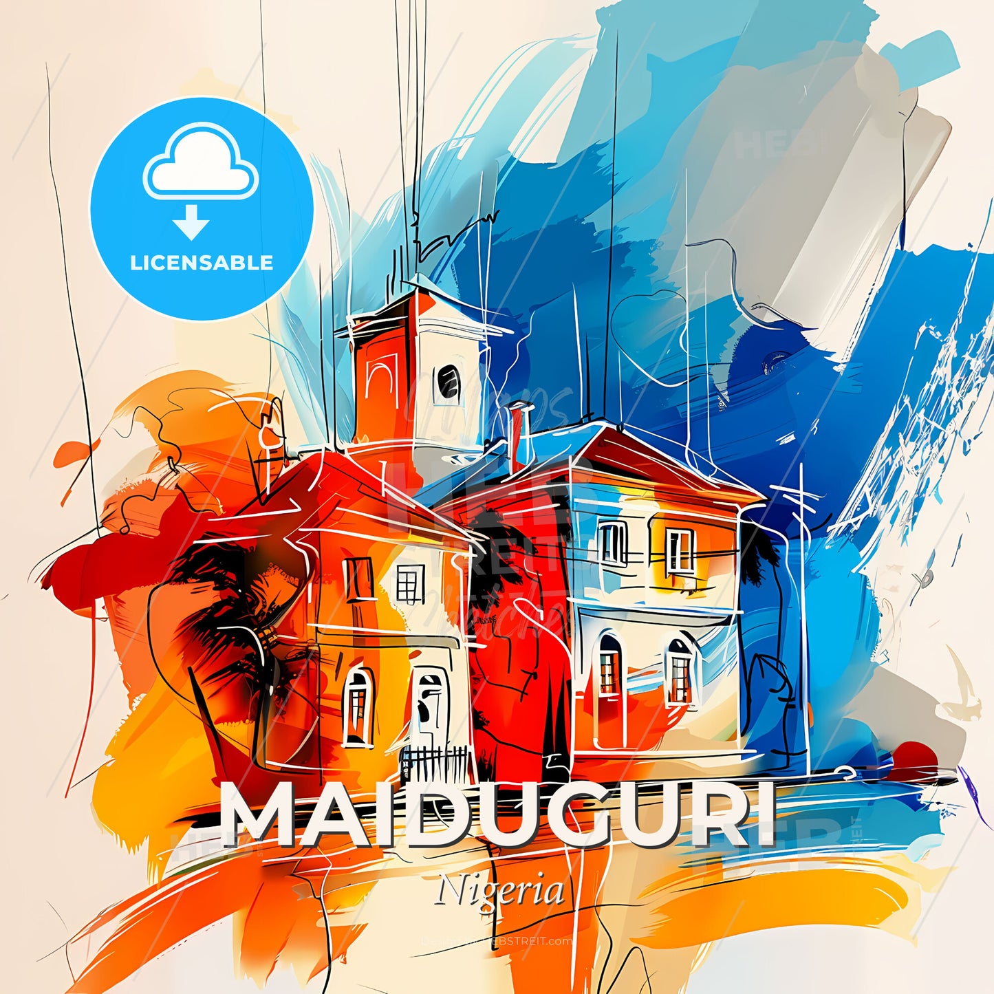 Vibrant Maiduguri, Nigeria - A Painting Of A Building - Square format print template