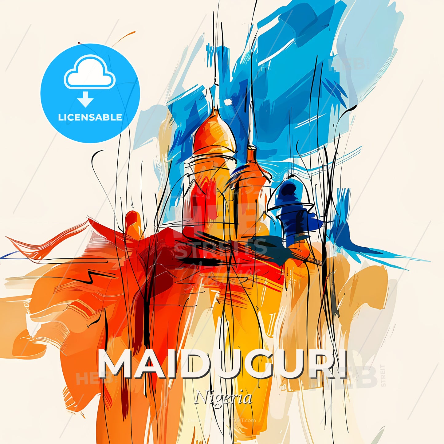 Vibrant Maiduguri, Nigeria - A Painting Of A Building - Square format print template