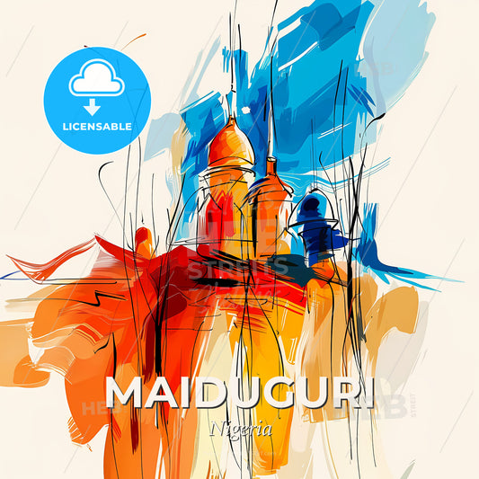 Vibrant Maiduguri, Nigeria - A Painting Of A Building - Square format print template