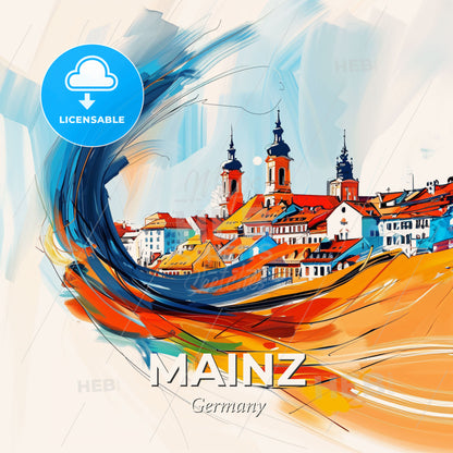 Vibrant Mainz, Germany - A Painting Of A Town - Square format print template