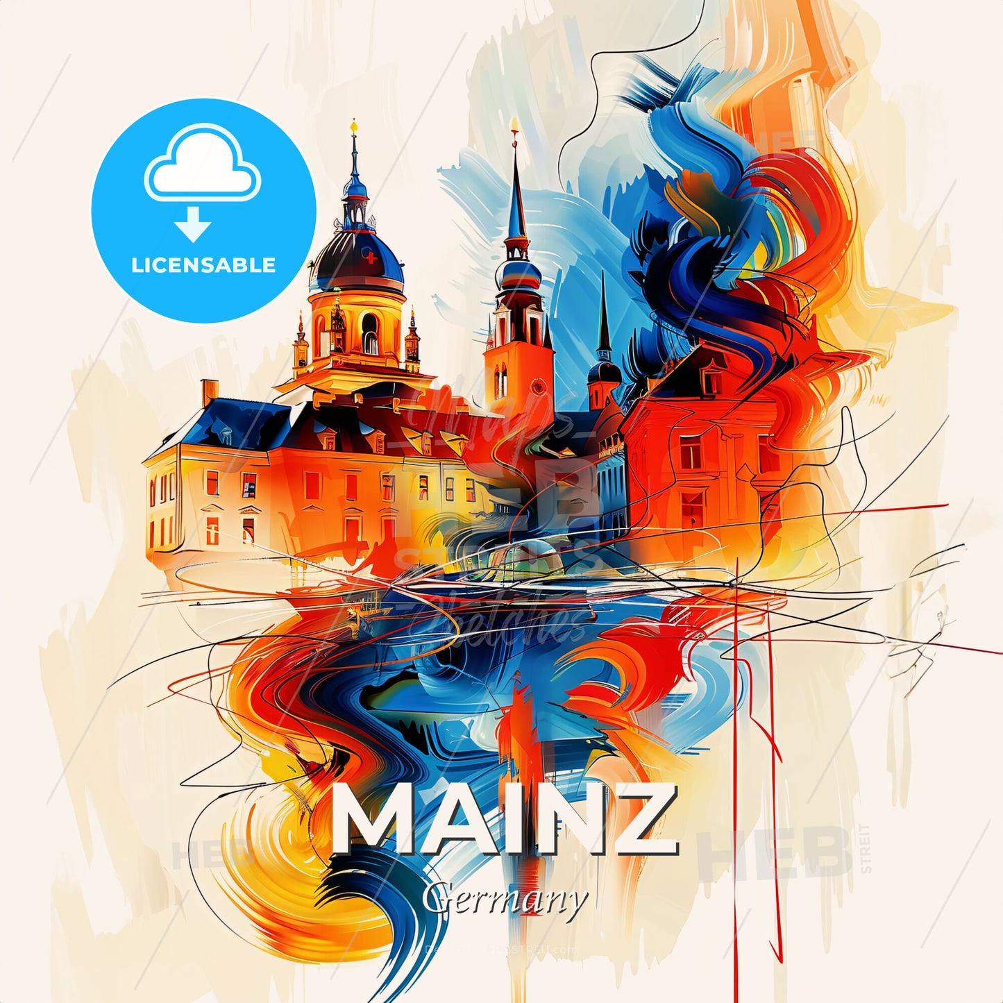 Vibrant Mainz, Germany - A Painting Of A Skyline With A Colorful Building - Square format print template