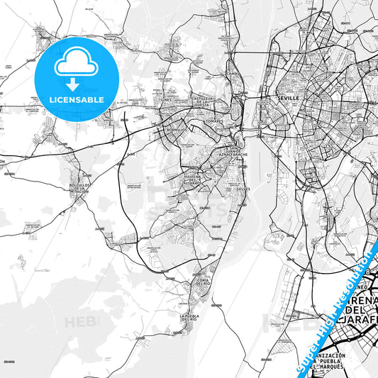 Mairena del Aljarafe, Spain light map with streetnames, citynames and districts