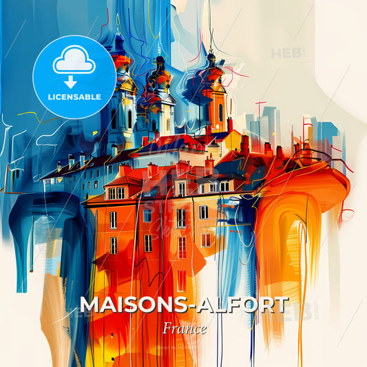 Vibrant Maisons-Alfort, France - A Painting Of A Building With Towers And Towers - Square format print template