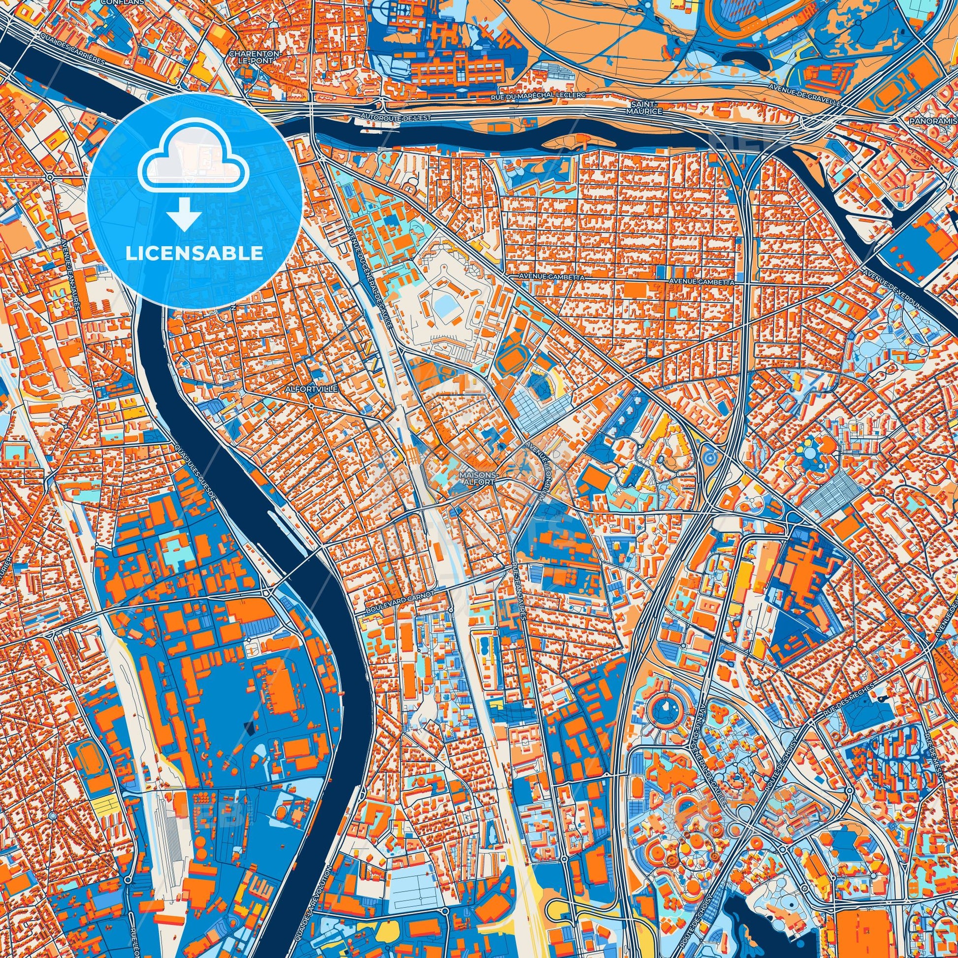 Colorful Maisons-Alfort Street Map with Labels and Buildings