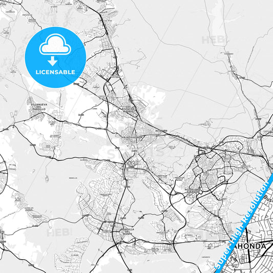 Majadahonda, Spain light map with streetnames, citynames and districts