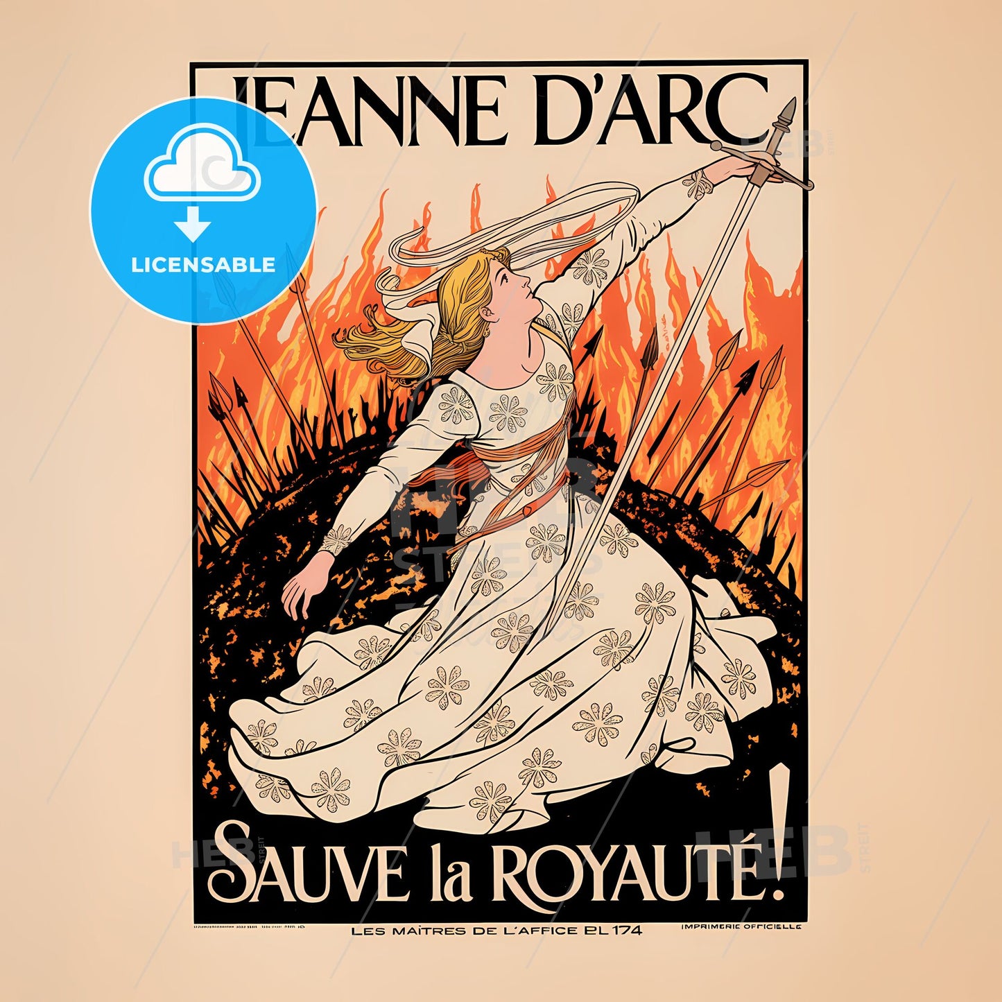 Majestic Jeanne d'Arc: Art Nouveau Valor in Fiery Elegance