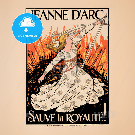 Majestic Jeanne d'Arc: Art Nouveau Valor in Fiery Elegance