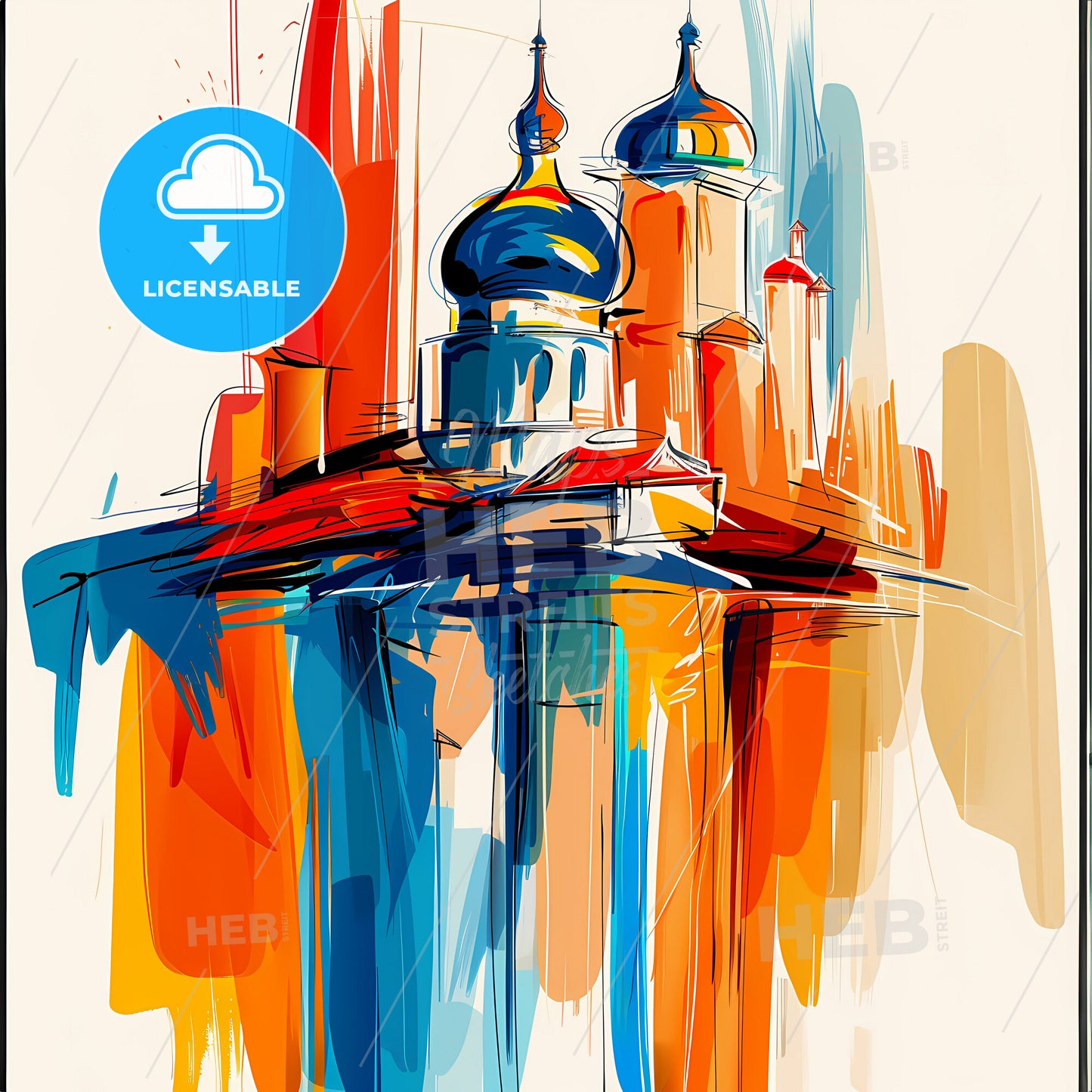 Vibrant Makassar, Indonesia - A Painting Of A Building With A Colorful Background