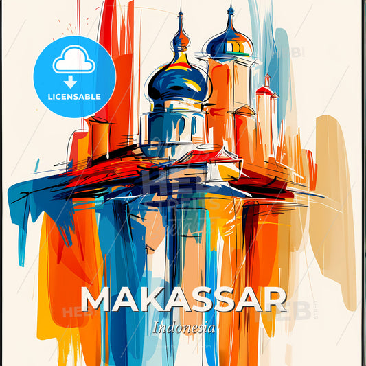 Vibrant Makassar, Indonesia - A Painting Of A Building With A Colorful Background - Square format print template