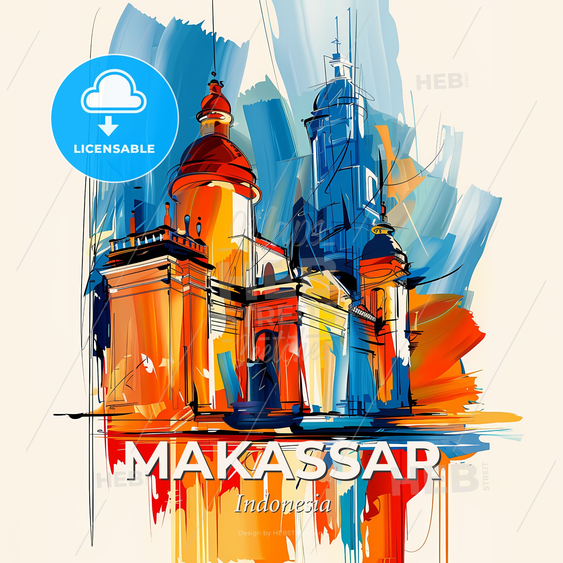 Vibrant Makassar, Indonesia - A Painting Of A Building - Square format print template