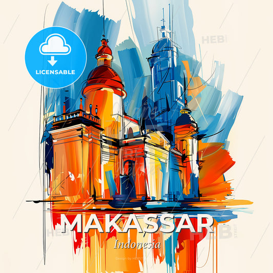 Vibrant Makassar, Indonesia - A Painting Of A Building - Square format print template