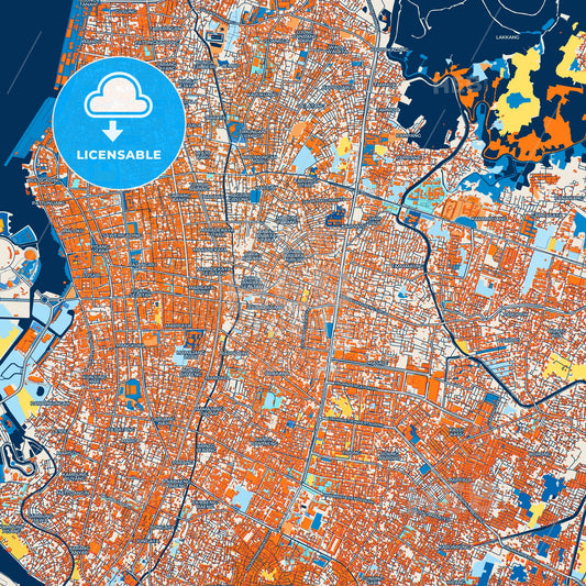 Colorful Makassar Street Map with Labels and Buildings