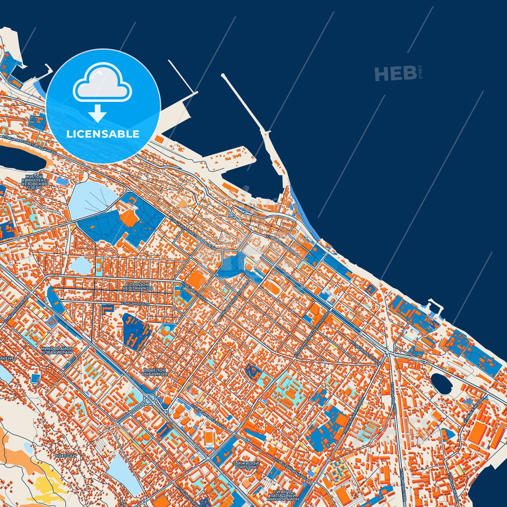 Colorful Makhachkala Street Map with Labels and Buildings