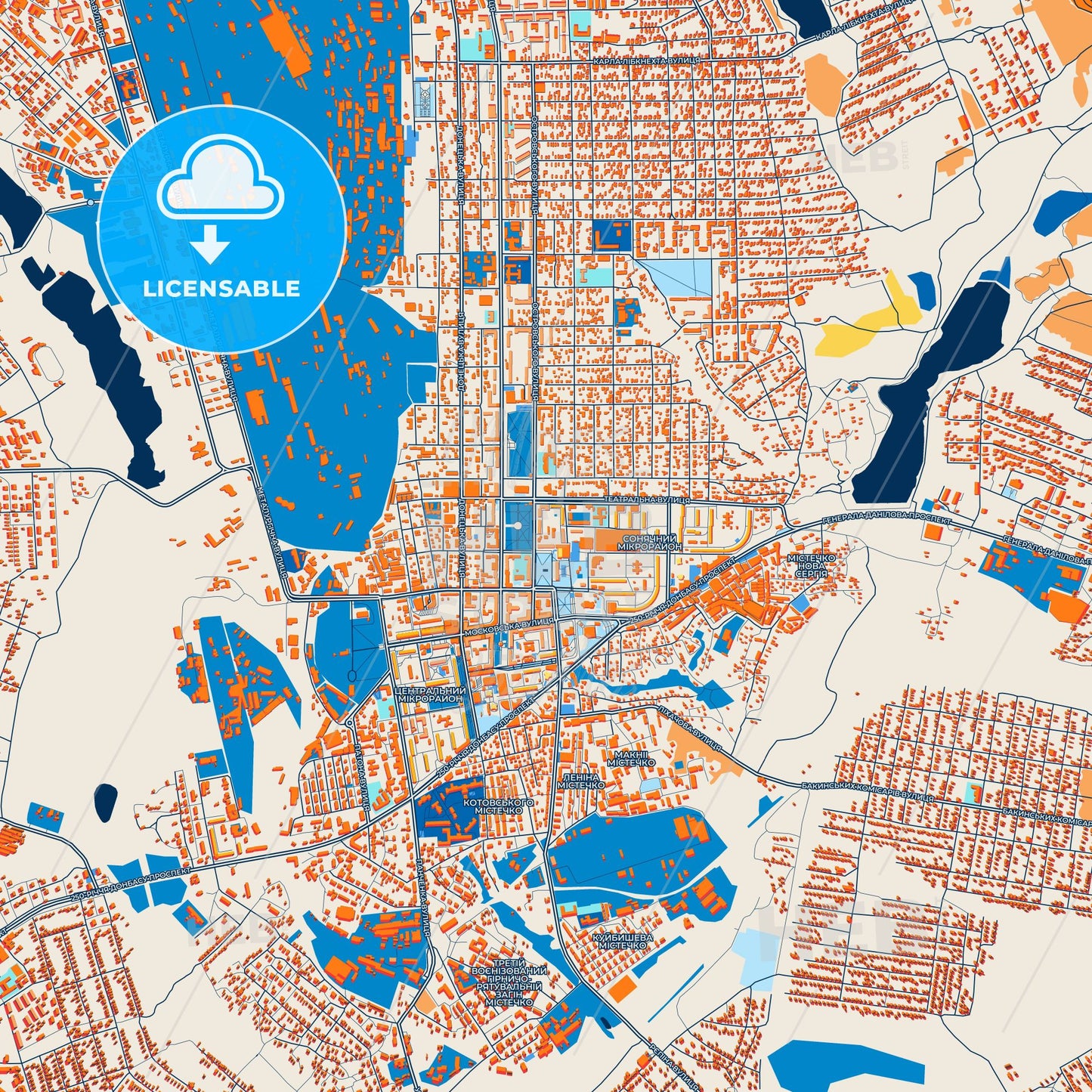 Colorful Makiivka Street Map with Labels and Buildings