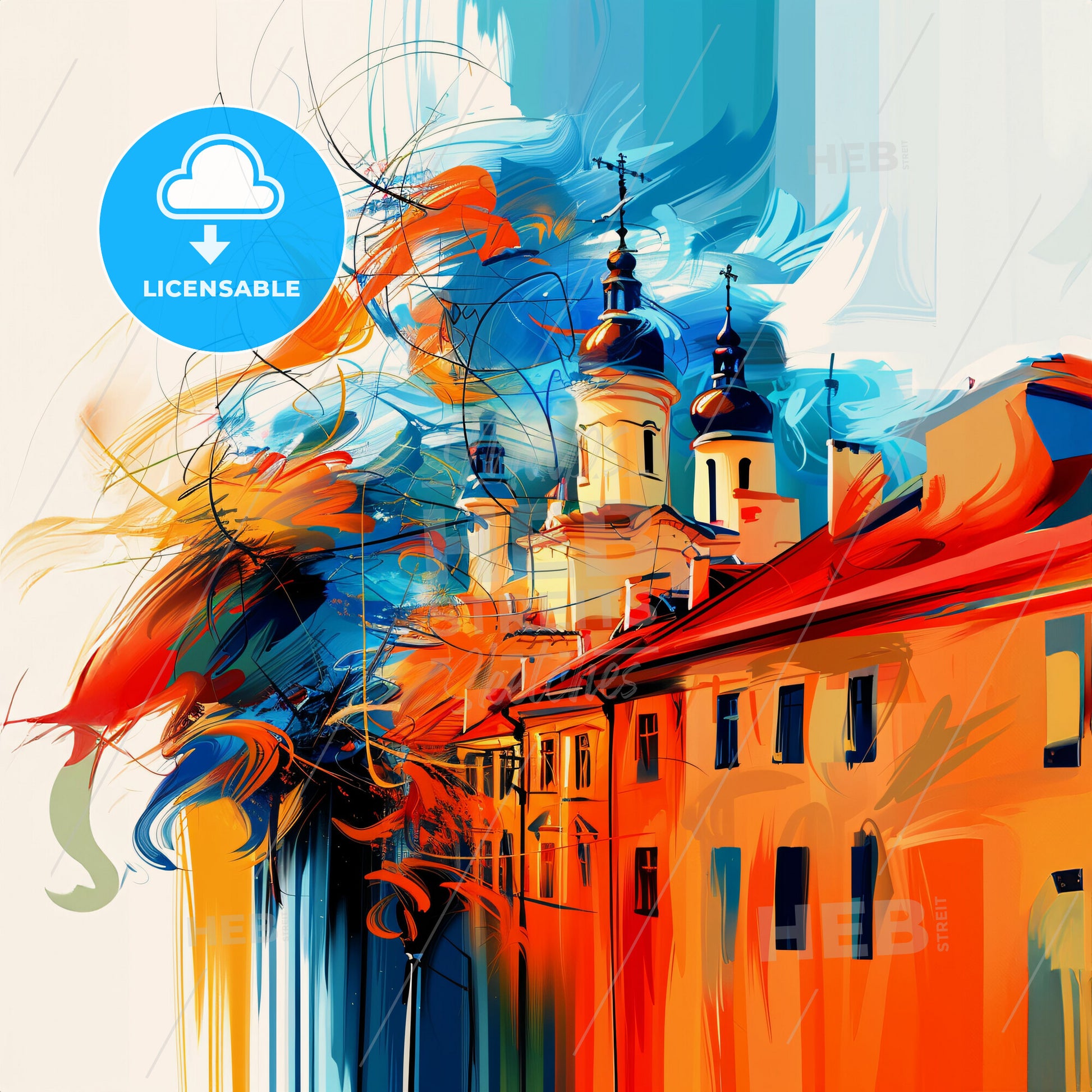 Vibrant Макіївка, Ukraine - A Painting Of A Building With A Colorful Background