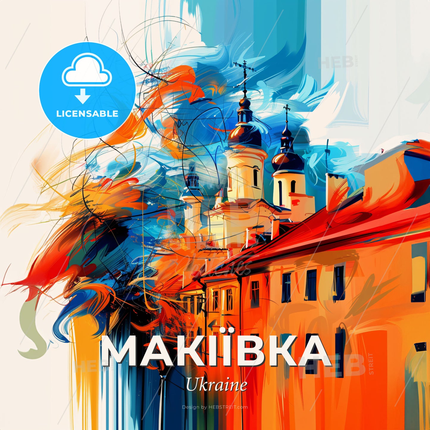Vibrant Макіївка, Ukraine - A Painting Of A Building With A Colorful Background - Square format print template