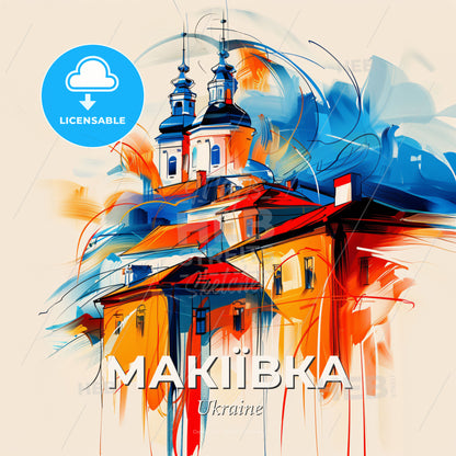 Vibrant Макіївка, Ukraine - A Painting Of A Building - Square format print template