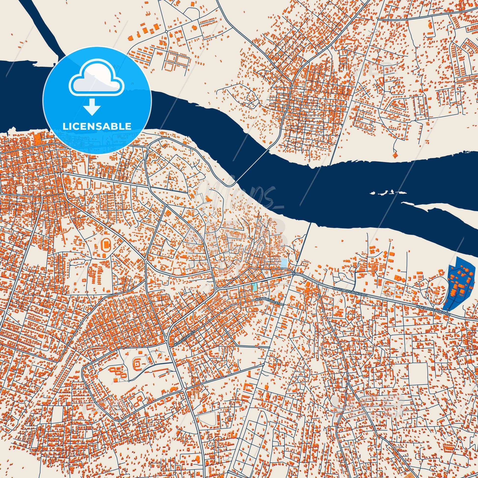 Colorful Makurdi Street Map with Labels and Buildings