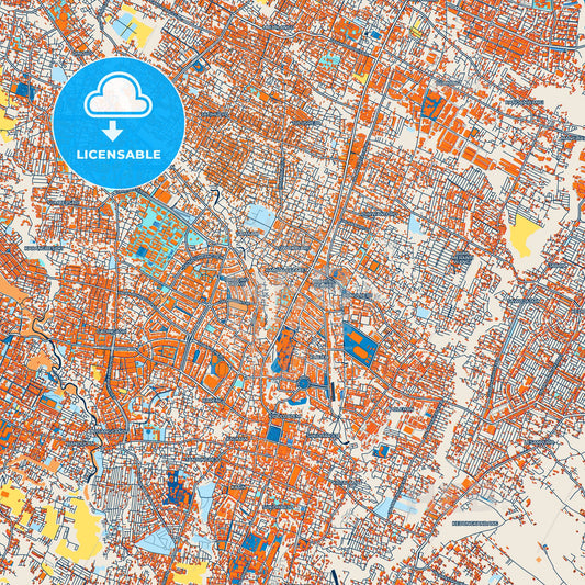 Colorful Malang Street Map with Labels and Buildings
