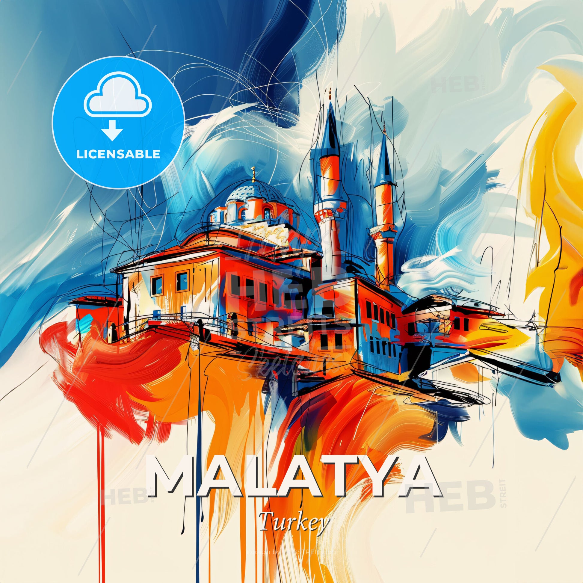 Vibrant Malatya, Turkey - A Painting Of A Building With Towers And Towers - Square format print template