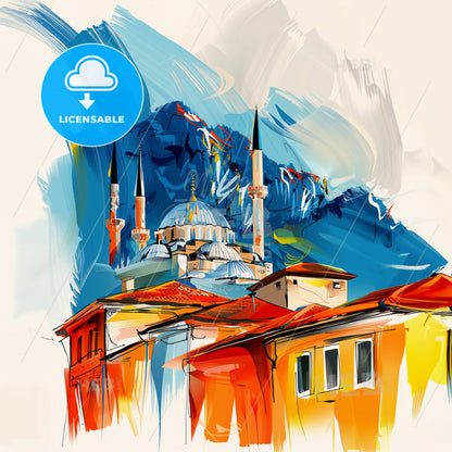 Vibrant Malatya, Turkey - A Painting Of A Building With A Dome And Towers