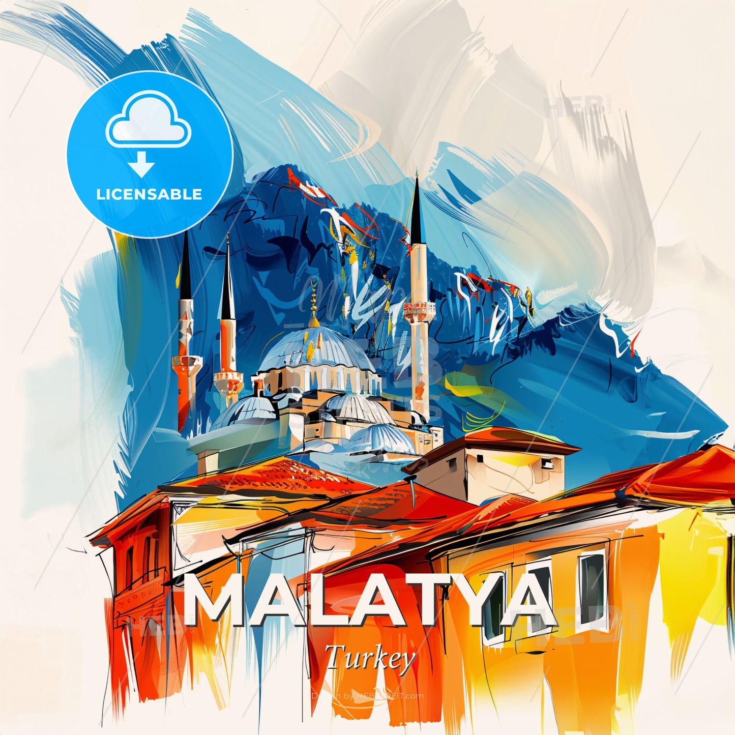 Vibrant Malatya, Turkey - A Painting Of A Building With A Dome And Towers - Square format print template