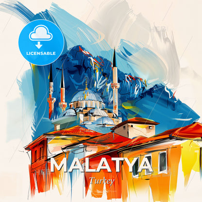 Vibrant Malatya, Turkey - A Painting Of A Building With A Dome And Towers - Square format print template