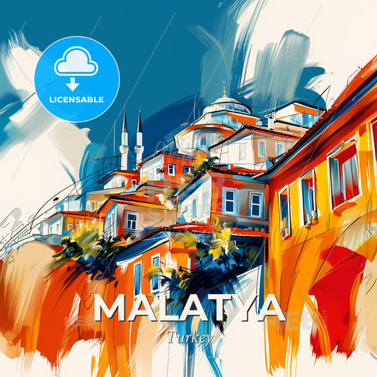 Vibrant Malatya, Turkey - A Painting Of A Building - Square format print template