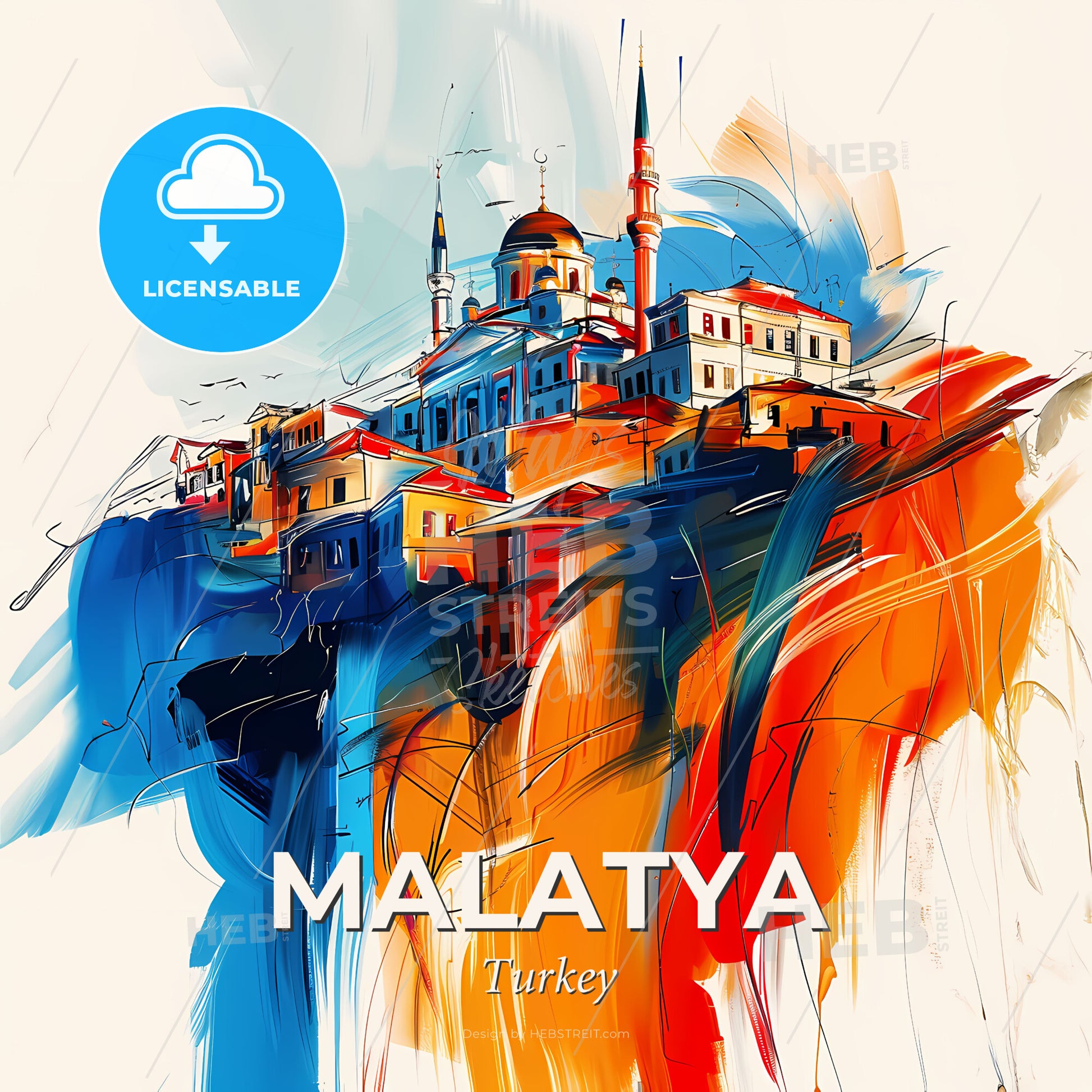 Vibrant Malatya, Turkey - A Painting Of A Building On A Hill - Square format print template