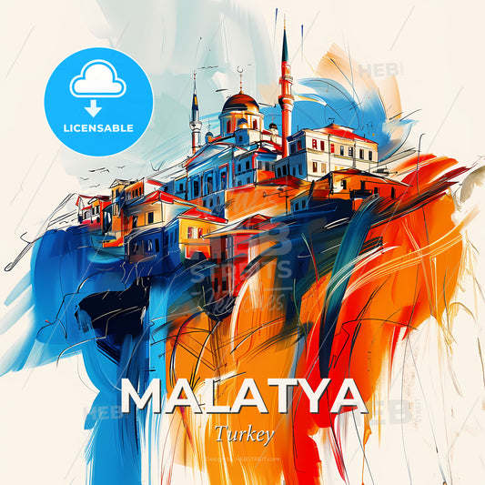 Vibrant Malatya, Turkey - A Painting Of A Building On A Hill - Square format print template