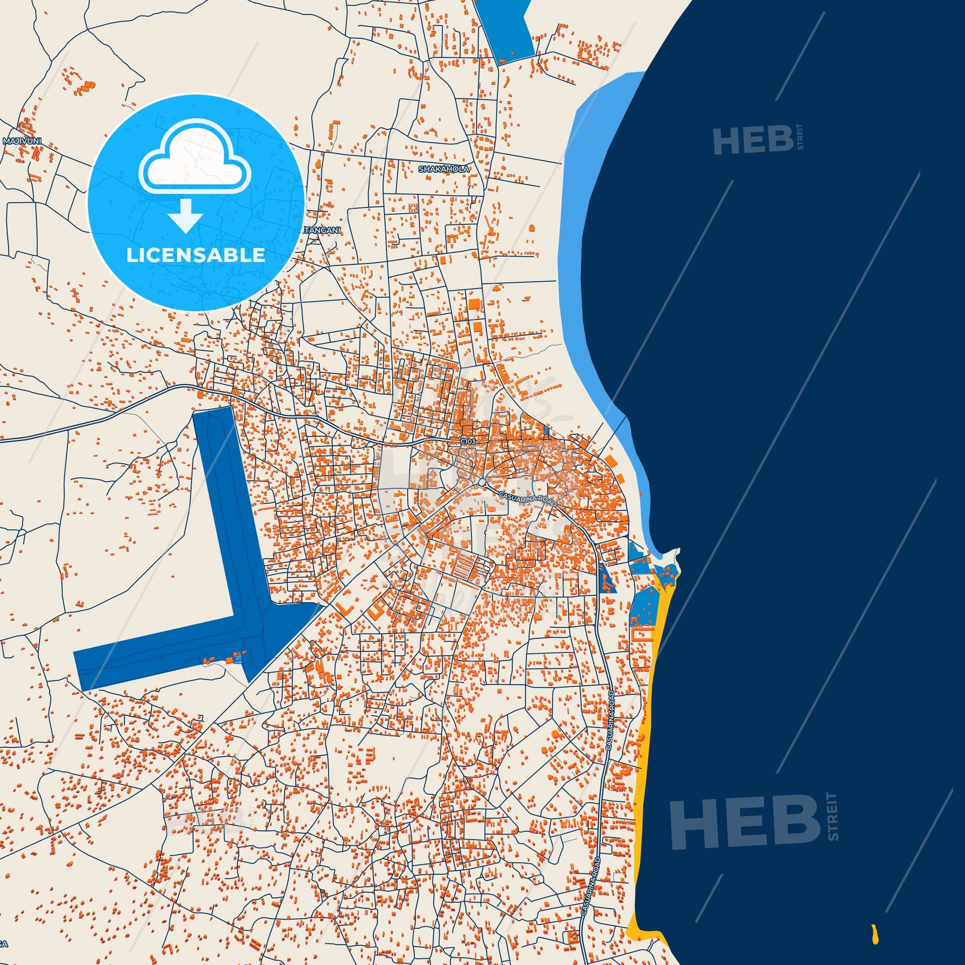 Colorful Malindi Street Map with Labels and Buildings