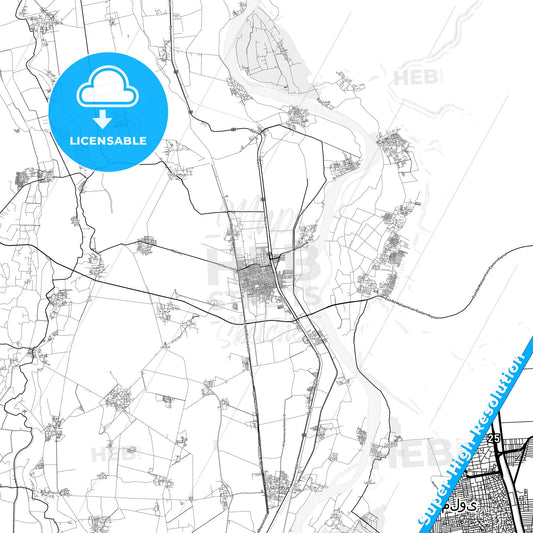 Mallawi, Egypt light map with streetnames, citynames and districts