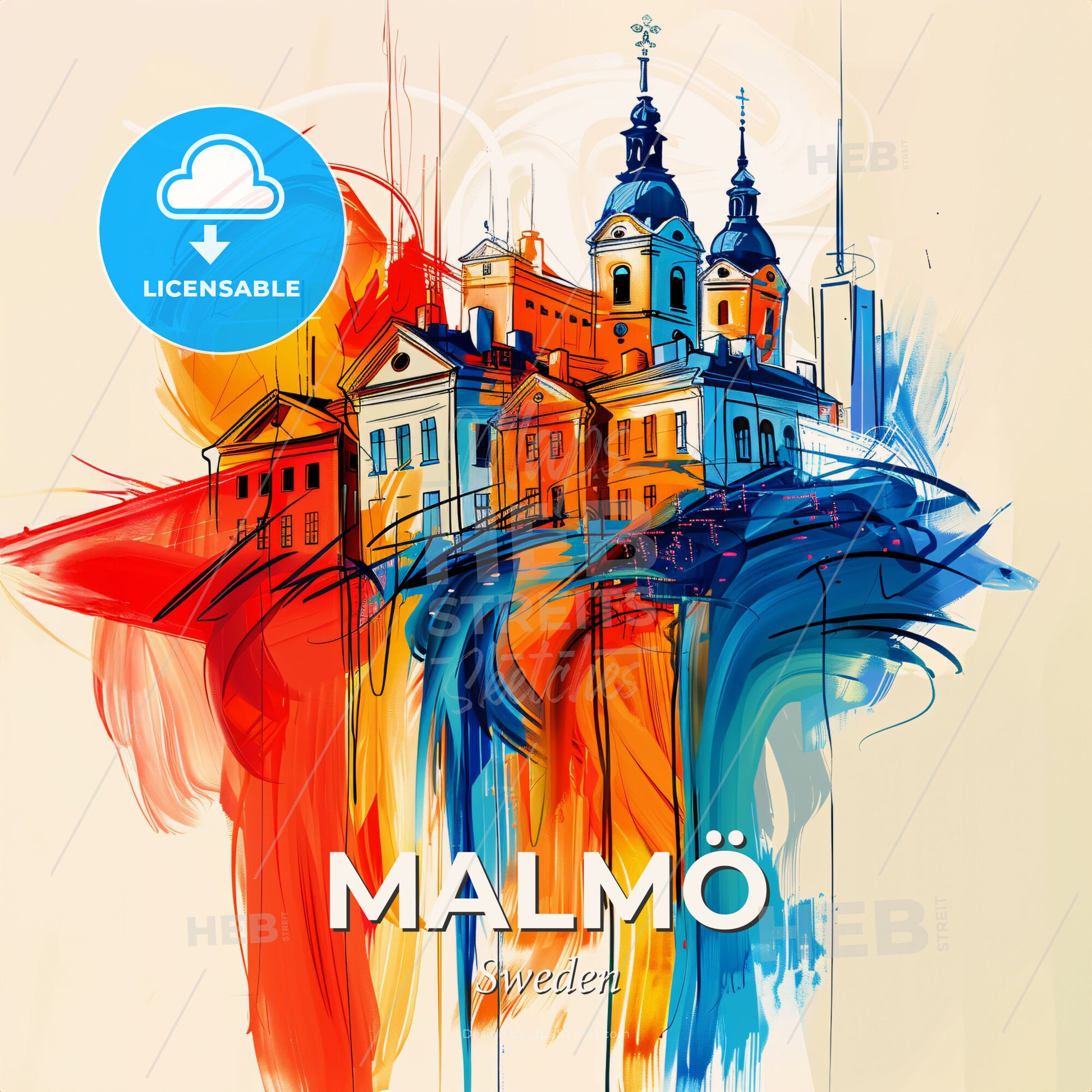 Vibrant Malmö, Sweden - A Colorful Painting Of Buildings - Square format print template