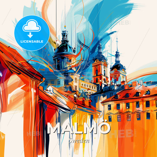 Vibrant Malmö, Sweden - A Colorful Painting Of Buildings - Square format print template