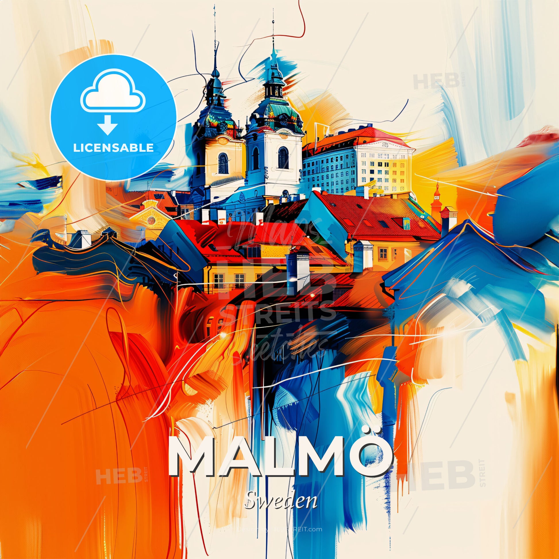 Vibrant Malmö, Sweden - A Painting Of A City - Square format print template