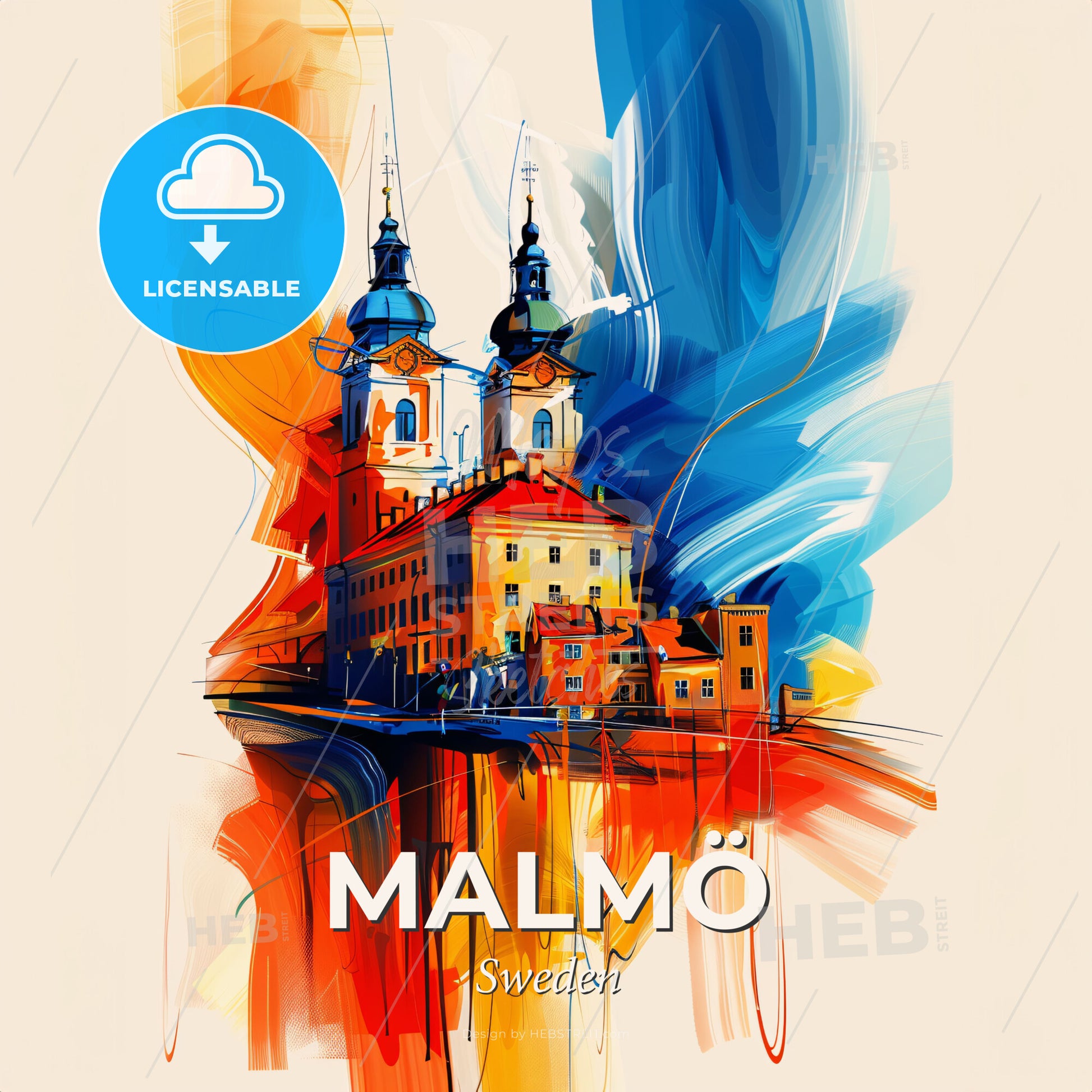 Vibrant Malmö, Sweden - A Painting Of A Building With Towers - Square format print template