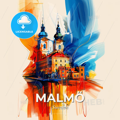 Vibrant Malmö, Sweden - A Painting Of A Building With Towers - Square format print template