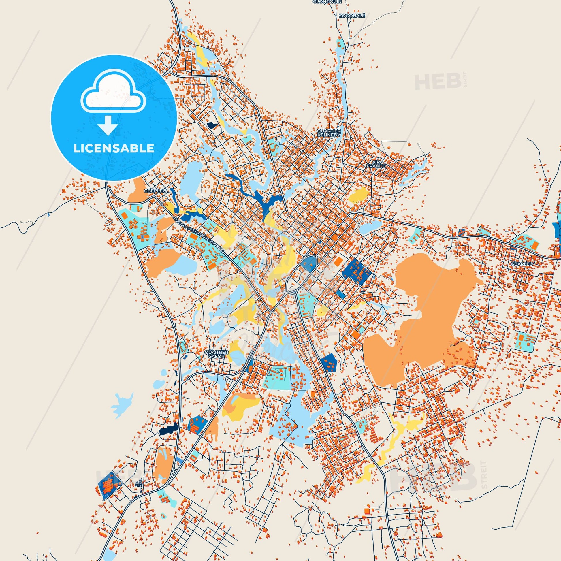 Colorful Man Street Map with Labels and Buildings