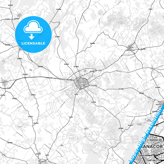 Manacor, Spain light map with streetnames, citynames and districts