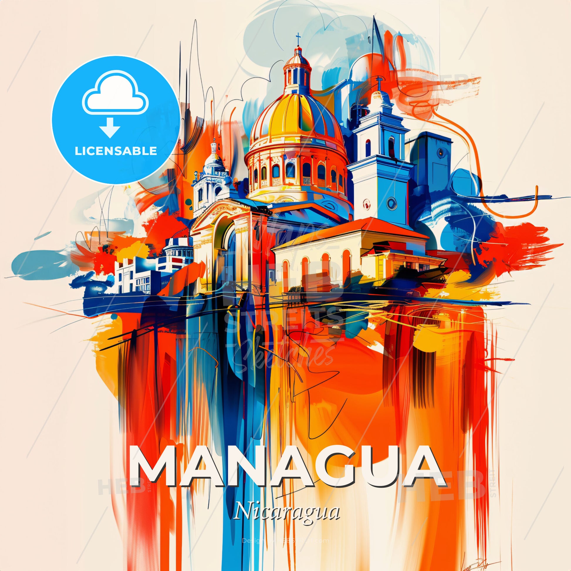 Vibrant Managua, Nicaragua - A Colorful Painting Of A Building - Square format print template