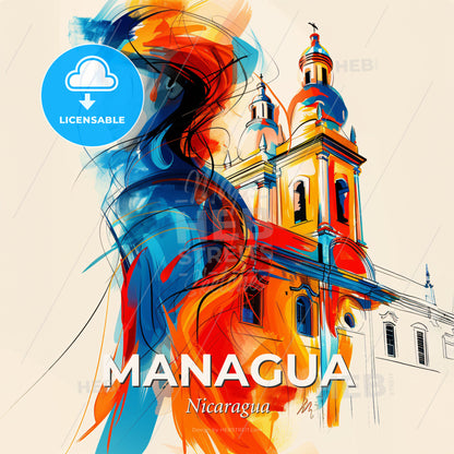 Vibrant Managua, Nicaragua - A Woman In Front Of A Building - Square format print template