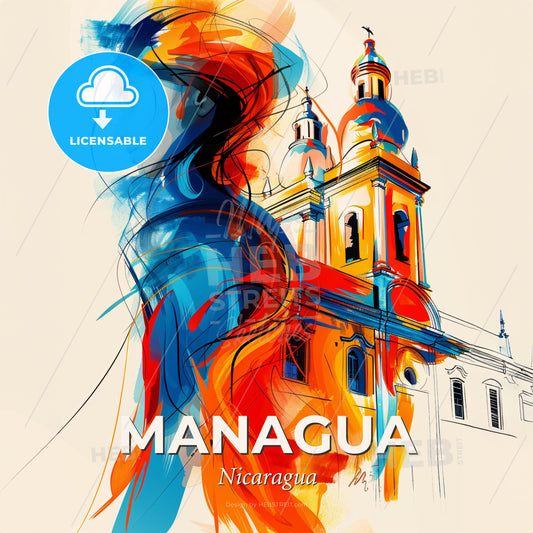 Vibrant Managua, Nicaragua - A Woman In Front Of A Building - Square format print template