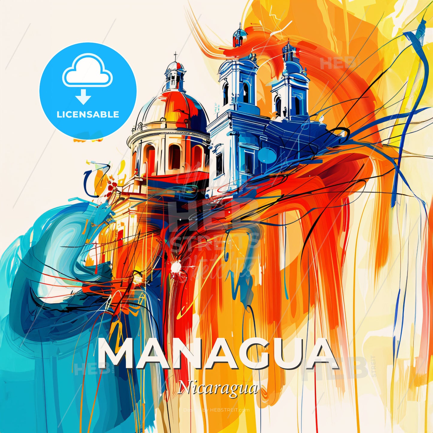 Vibrant Managua, Nicaragua - A Painting Of A Building With Colorful Paint - Square format print template