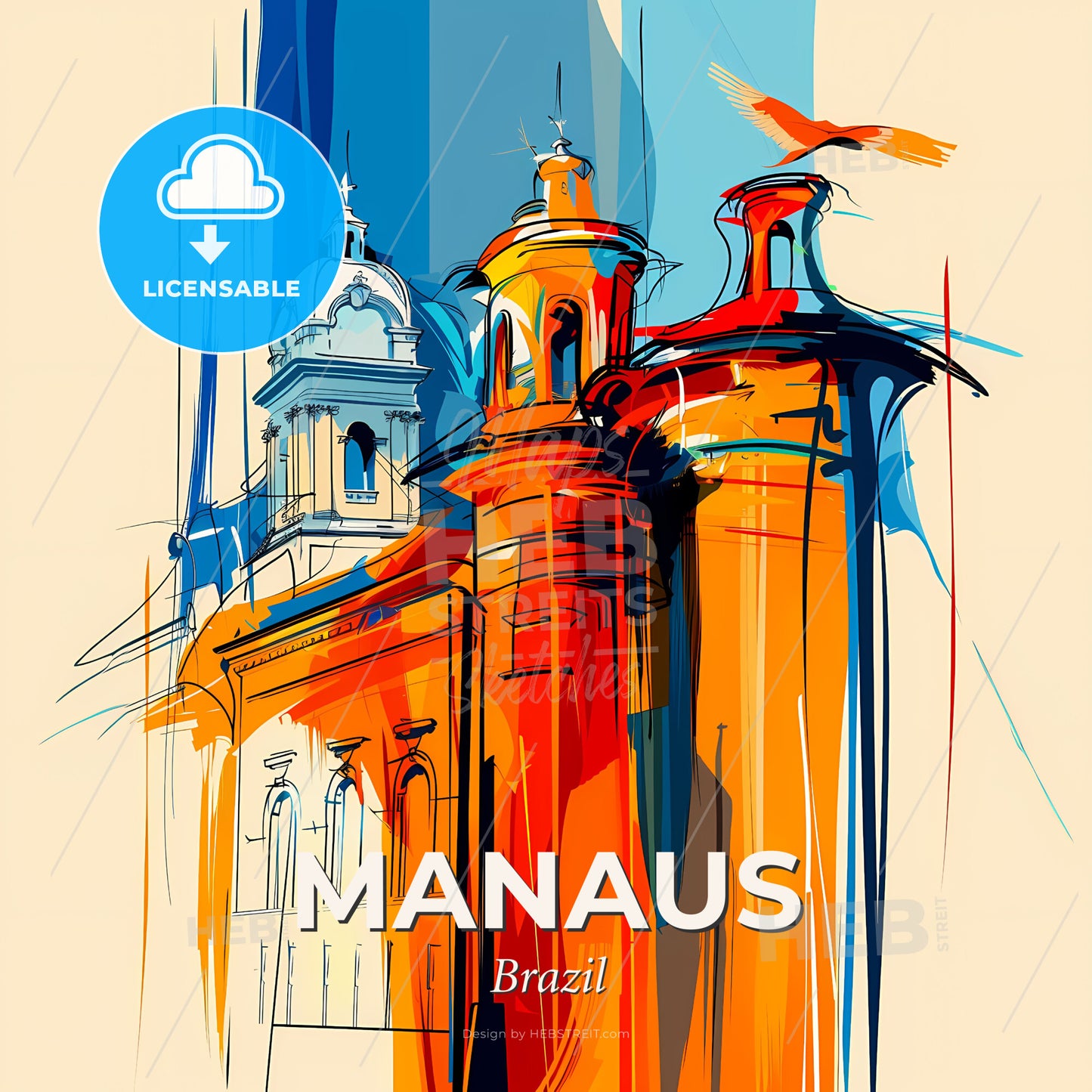 Vibrant Manaus, Brazil - A Drawing Of A Building - Square format print template