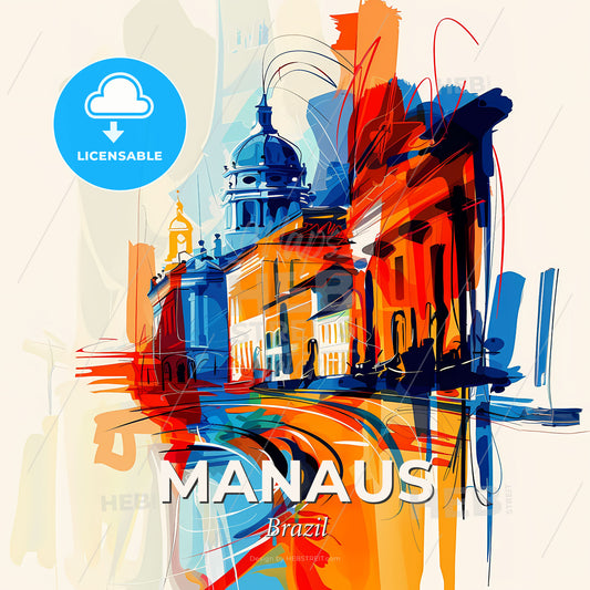 Vibrant Manaus, Brazil - A Colorful Painting Of A Building - Square format print template