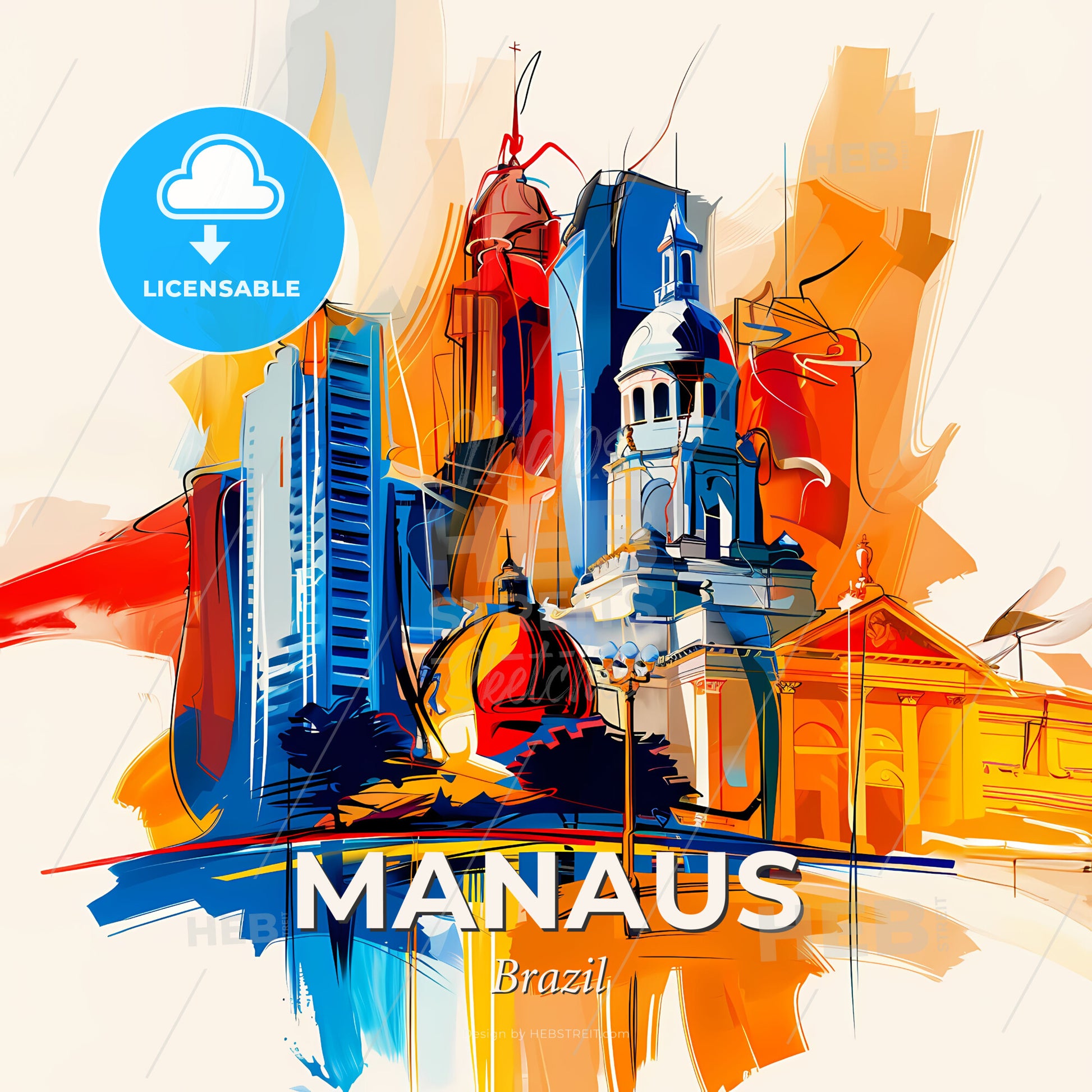 Vibrant Manaus, Brazil - A Colorful Cityscape With Buildings And A Dome - Square format print template