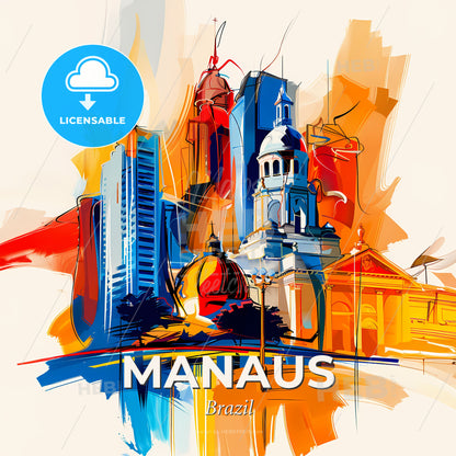 Vibrant Manaus, Brazil - A Colorful Cityscape With Buildings And A Dome - Square format print template
